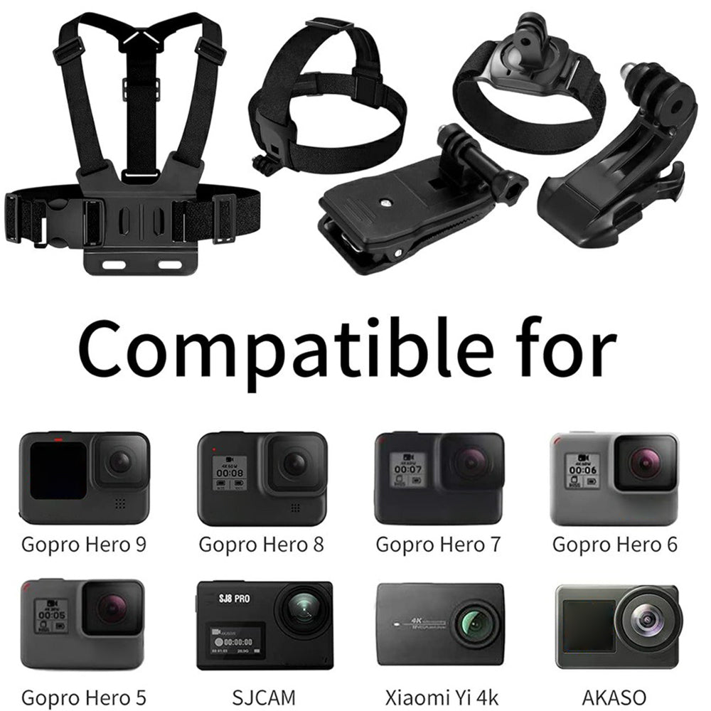 For GoPro Hero 9 / 8 / 7 / 6 / 5 9-in-1 Chest Strap Head Strap J-hook Base Sports Camera Accessories Kit For GoPro Hero 9 / 8 / 7 / 6 / 5 9-in-1 Chest Strap Head Strap J-hook Base Sports Camera Accessories Kit
